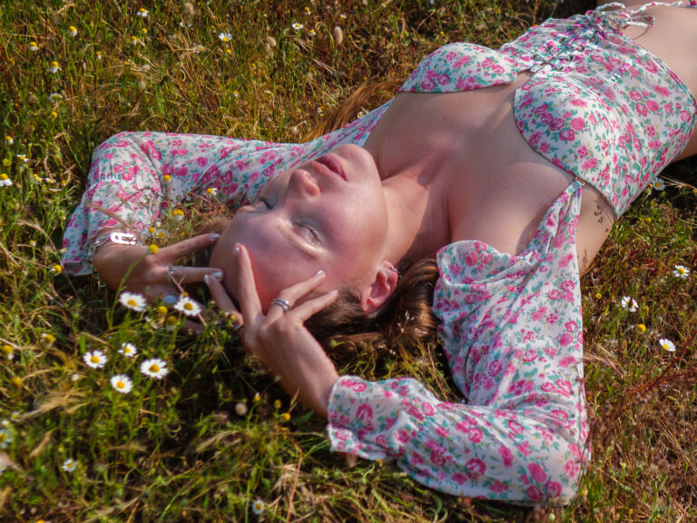 Polina in a flower meadow